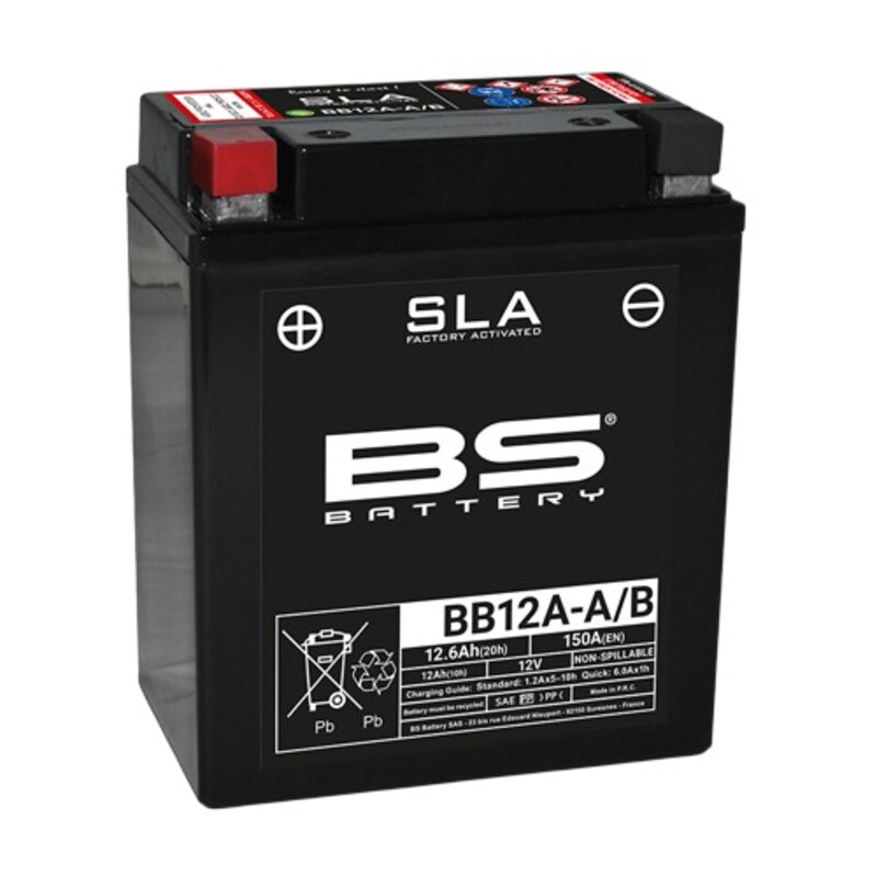 BS BATTERY Onderhoudsvrije geactiveerde batterij BB12A-A/B FA SLA YB12A-A/B - Afbeelding 1 van 1