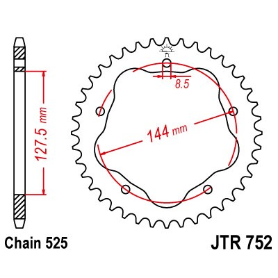 12512 - JT SPROCKETS ACHTERSPROKET 752 steel 41 dientes - Afbeelding 1 van 1