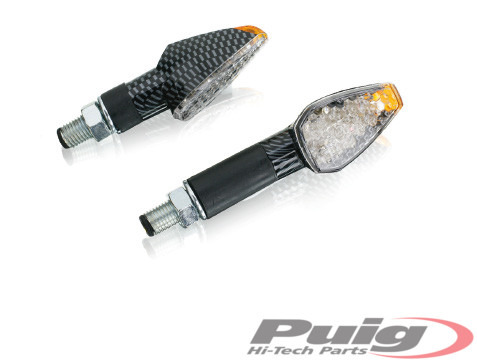 PUIG APPROVED LED UNIVERSAL BLINKERS FOR MOTORCYCLES LONG PEAK CARBON LOOK - Picture 1 of 1